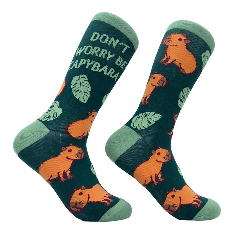 Women's Dont Worry Be Capybara Socks Funny Sarcastic Parody Lyrics Footwear Funny Graphic Socks Comfortable Fitted Spandex Cotton