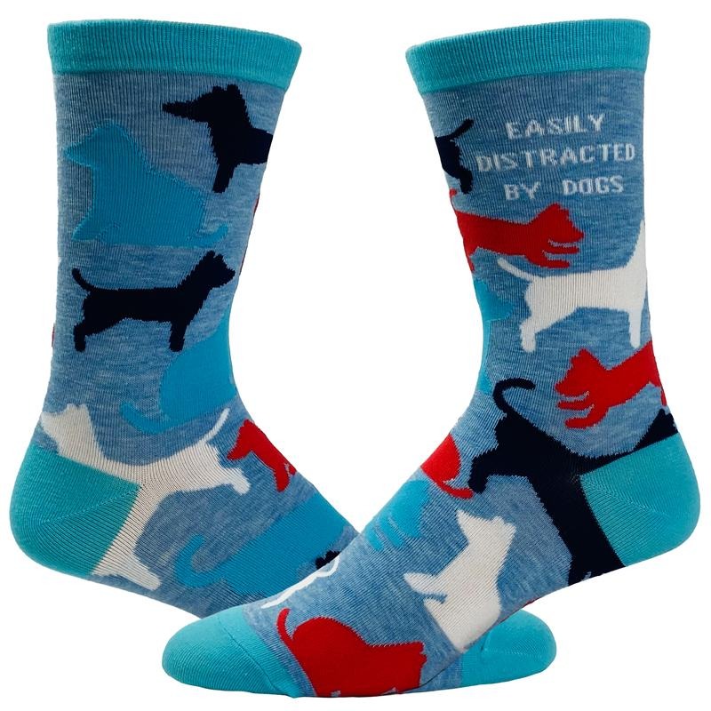 Women's Easily Distracted By Dogs Socks Funny Pet Puppy Dog Lover Novelty Footwear Funny Graphic Socks Comfortable Fitted Spandex Cotton