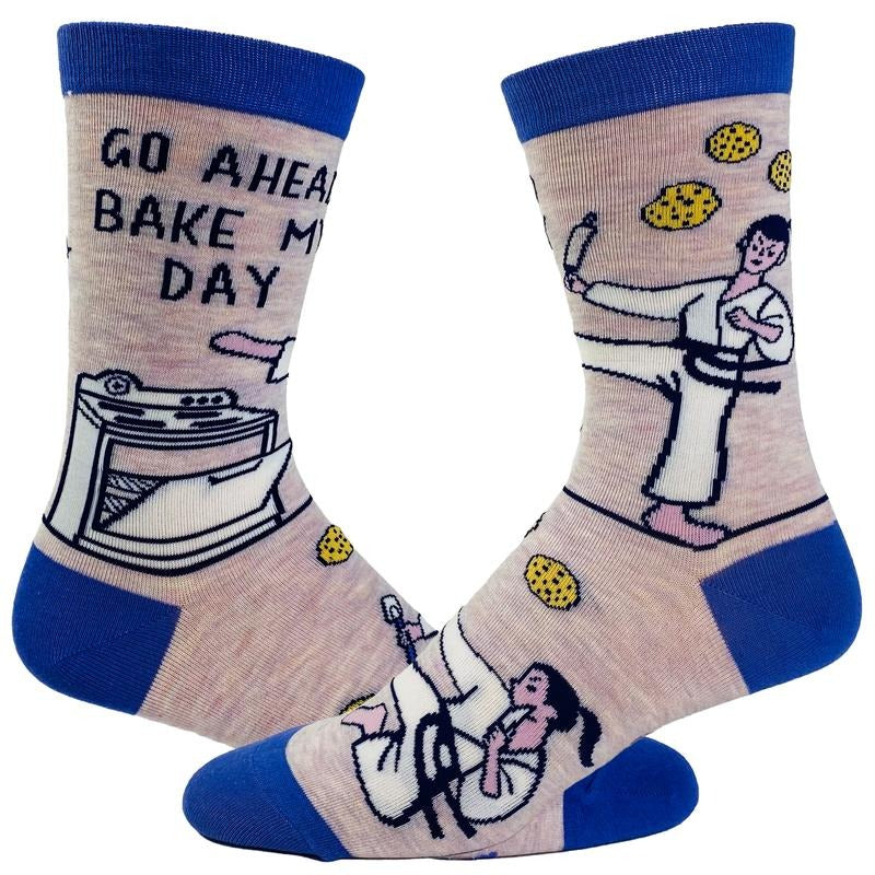 Women's Go Ahead Bake My Day Socks Funny Karate Baking Cookies Kitchen Novelty Footwear Funny Graphic Socks Comfortable Fitted Spandex Cotton