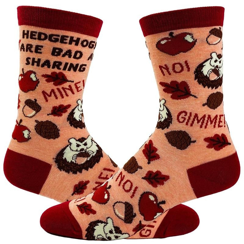 Women's Hedgehogs Are Bad At Sharing Socks Funny Fall Autumn Novelty Footwear Funny Graphic Socks Comfortable Fitted Spandex Cotton