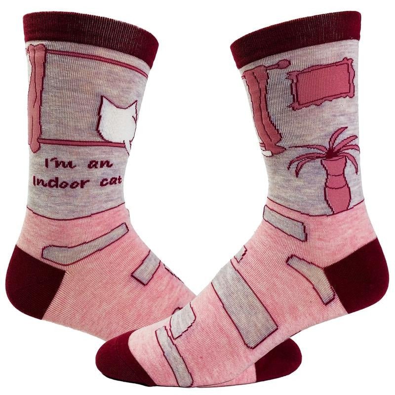 Women's I'm An Indoor Cat Socks Funny Pet Kitty Cat Introvert Novelty Graphic Footwear Funny Graphic Socks Comfortable Fitted Spandex Cotton