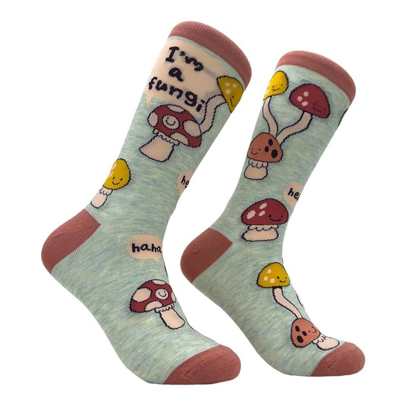 Women's Im A Fungi Socks Funny Laughing Joking Mushrooms Novelty Footwear Funny Graphic Socks Comfortable Fitted Spandex Cotton