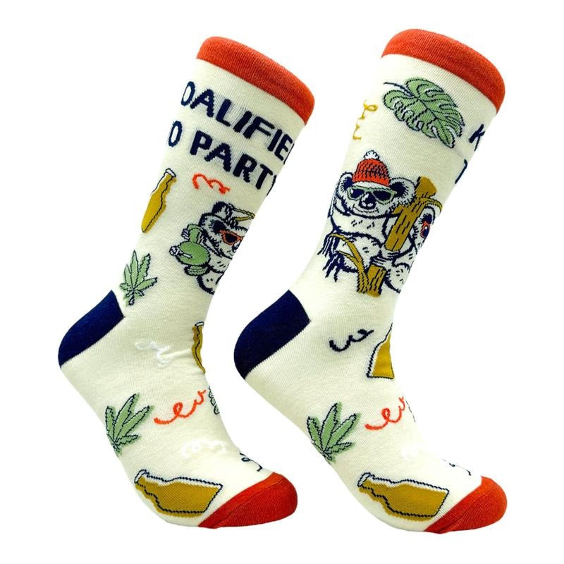 Women's Koalified to Party Socks Funny Partying Drinking Smoking Koala Joke Footwear Funny Graphic Socks Comfortable Fitted Spandex Cotton