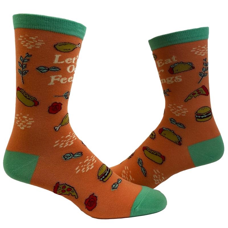 Women's Let's Eat Our Feelings Socks Funny Snacks Junk Food Hot Dog Pizza Cheeseburger Footwear Funny Graphic Socks Comfortable Fitted Spandex Cotton