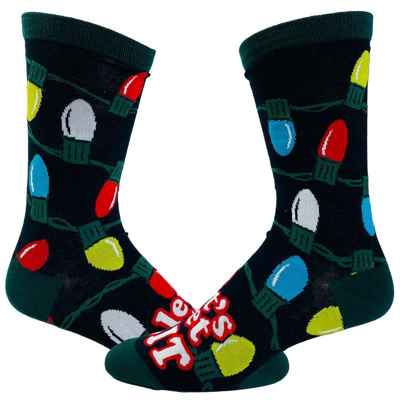 Women's Let's Get Lit Socks Funny Christmas Lights Holiday Tree Novelty Footwear Funny Graphic Socks Comfortable Fitted Spandex Cotton