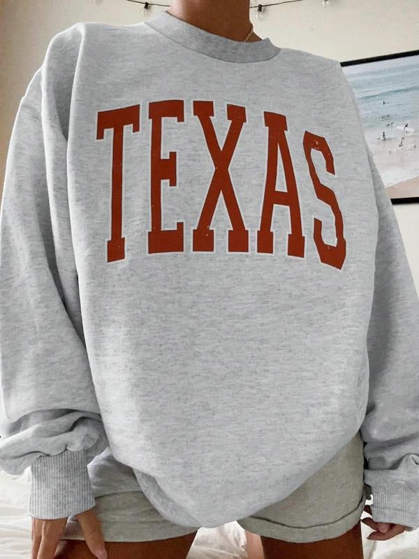 Women's Letter Print Crew Neck Sweatshirt, Casual Long Sleeve Pullover for Daily Wear, Ladies Clothes for All Seasons