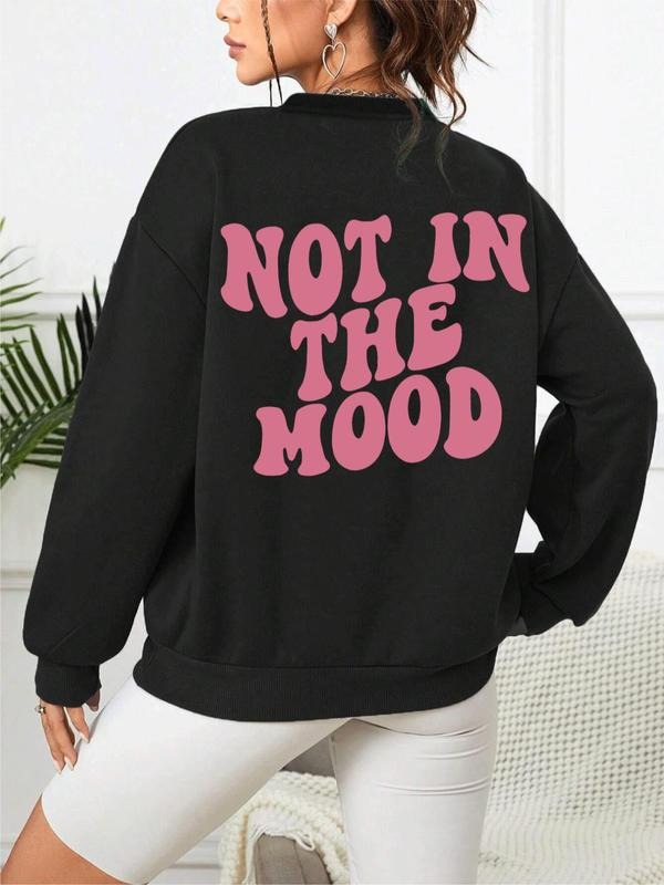 Women's Letter Print Crew Neck Sweatshirt, Long Sleeve Drop Shoulder Loose Pullover Tops, Casual Fashion Fall Clothes for Streetwear Holiday