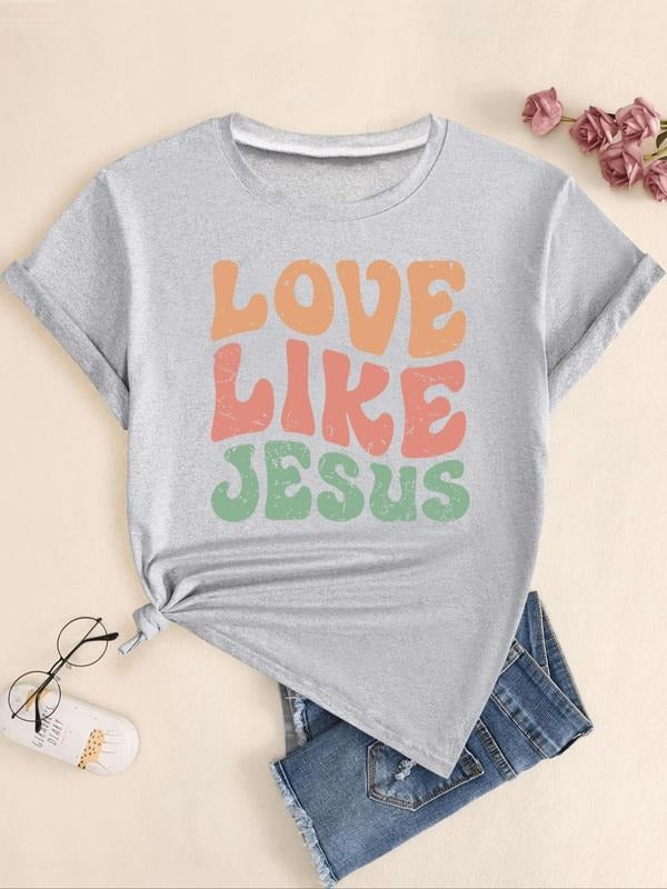 Women's Letter Print Round Neck Graphic Tee, Vintage Trendy Casual Short Sleeve T-shirt For Daily Wear, Ladies Summer Outfitstyle{n002}2