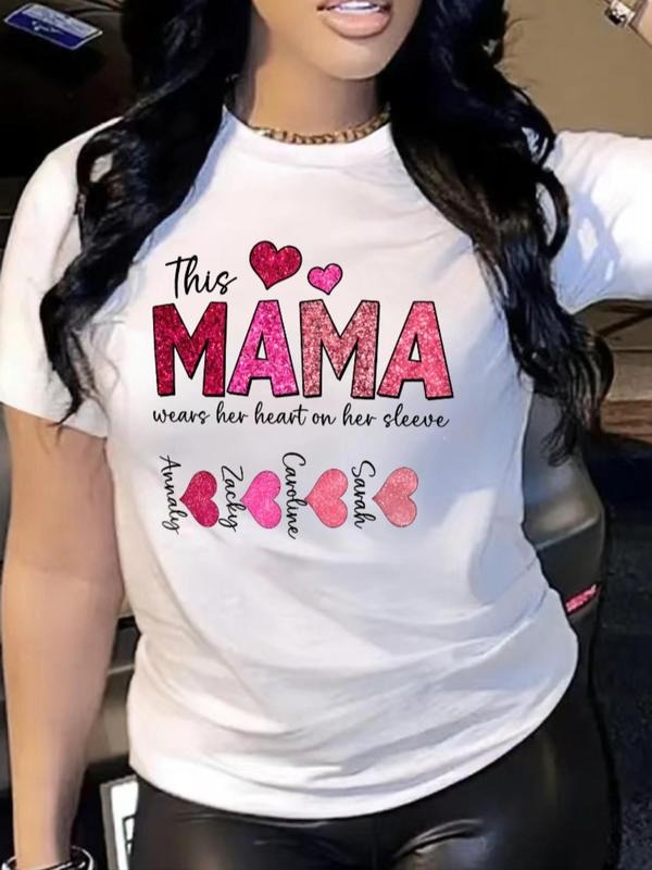 Women's Letter Print Round Neck Graphic Tee, Vintage Trendy Casual Short Sleeve T-shirt For Daily Wear, Ladies Summer Outfitstyle{n002}5