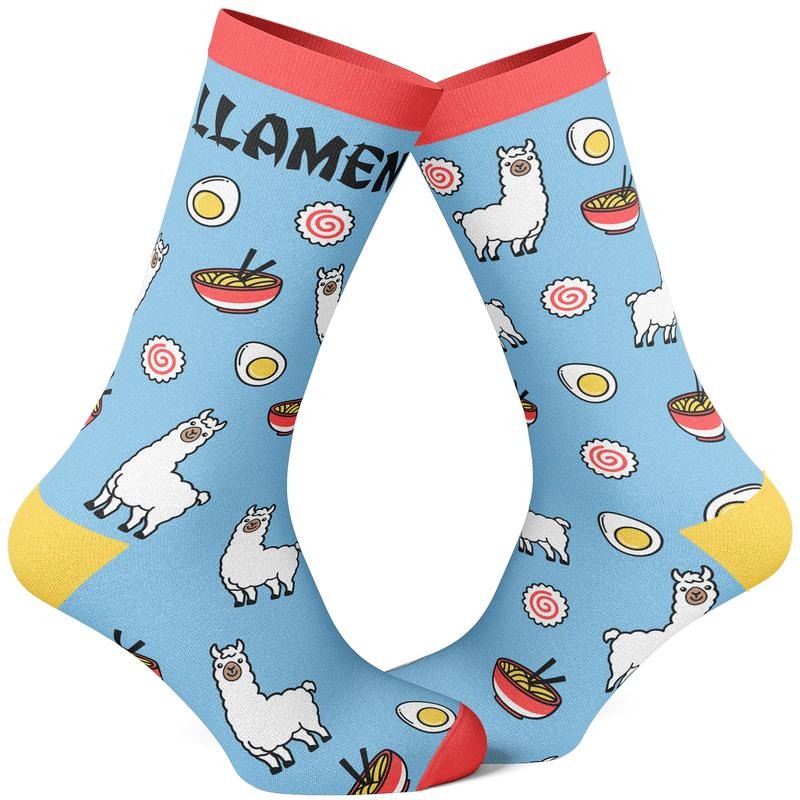 Women's Llamen Socks Funny Llama Ramen Noodles Takeout Novelty Graphic Footwear Funny Graphic Socks Comfortable Fitted Spandex Cotton