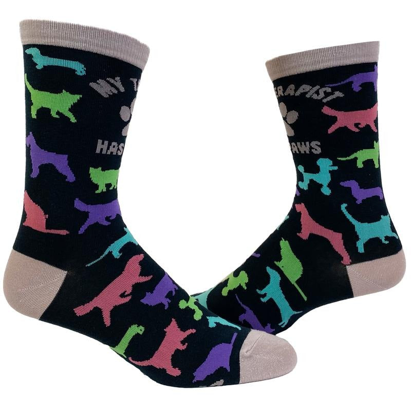 Women's My Therapist Has Paws Socks Funny Pet Puppy Animal Lover Dog Novelty Graphic Footwear Funny Graphic Socks Comfortable Fitted Spandex Cotton