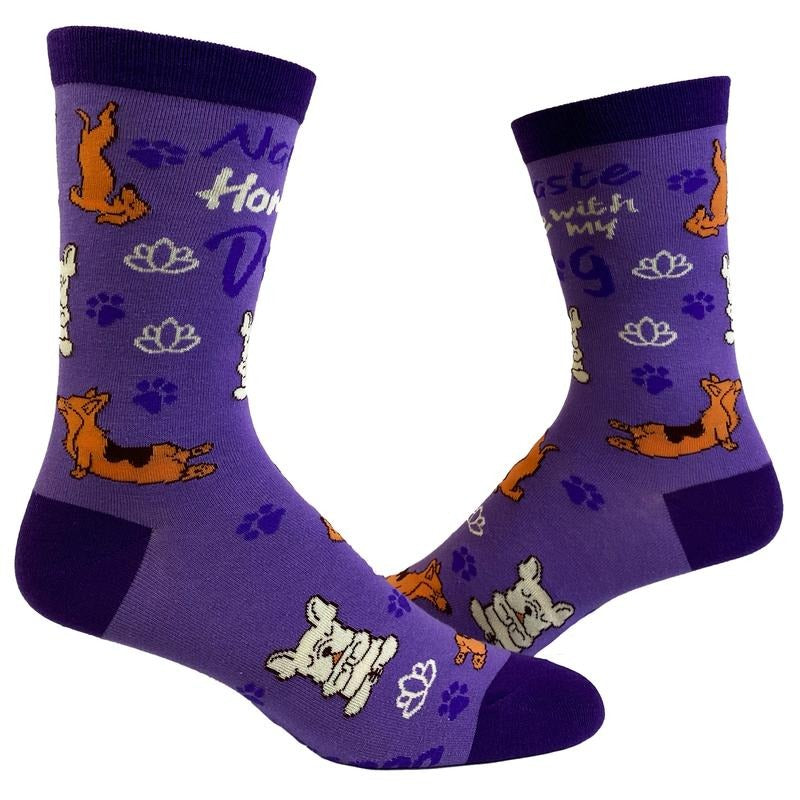 Women's Namaste Home With My Dog Socks Funny Introvert Yoga Pet Puppy Animal Lover Footwear Funny Graphic Socks Comfortable Fitted Spandex Cotton
