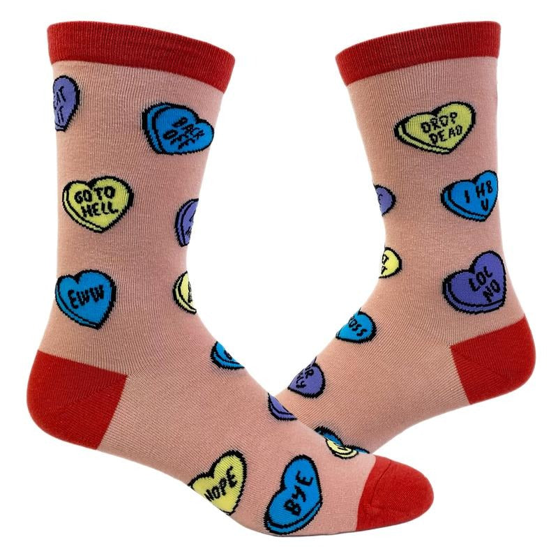 Women's Offensive Candy Heart Socks Funny Valentines Day Insult Graphic Novelty Footwear Funny Graphic Socks Comfortable Fitted Spandex Cotton