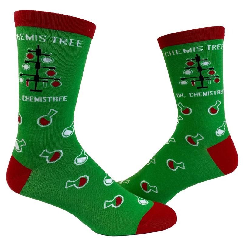Women's Oh Chemistree Socks Funny Christmas Tree Chemistry Science Nerdy Graphic Novelty Footwear Funny Graphic Socks Comfortable Fitted Spandex Cotton