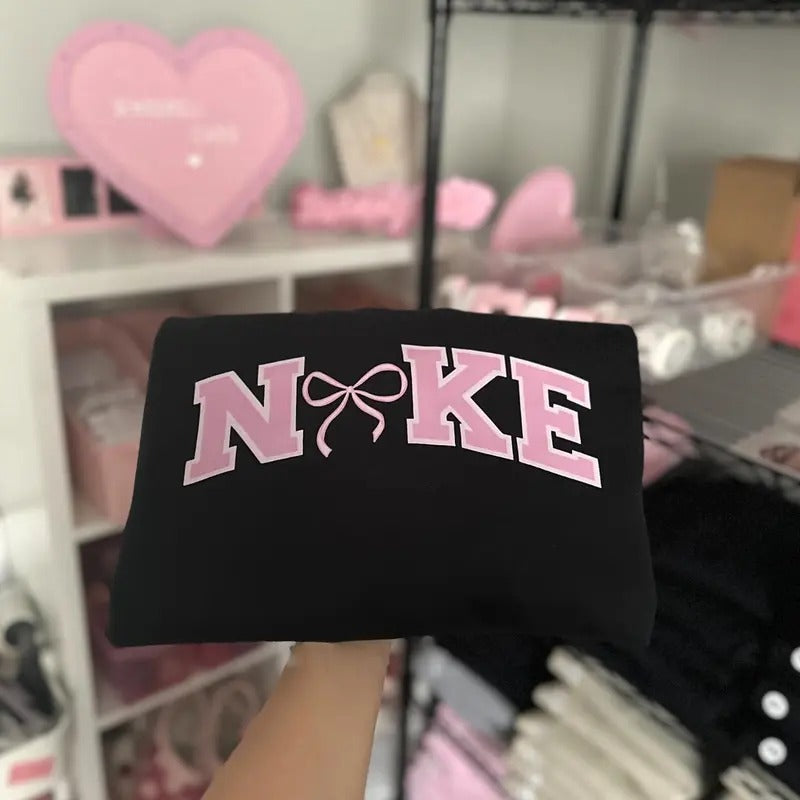 Women's Pink Bow Pullover Hoodie,Sweatshirt , t shirt, Medium-Heavy Fabric, Loose Fit Womenswear Tops