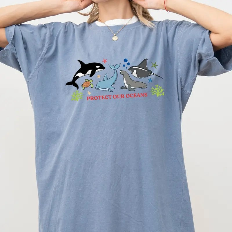 Women's Protect Our Oceans Shirt Comfort Colors, Respect The Local Wildlife Tee, Sea Animals Tshirt, Ocean Conservation Tops, Environmental Womenswear