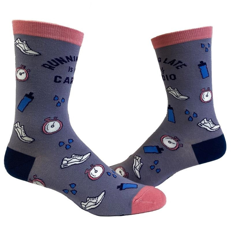 Women's Running Late Is My Cardio Socks Funny Fitness On Time Graphic Novelty Footwear Funny Graphic Socks Comfortable Fitted Spandex Cotton