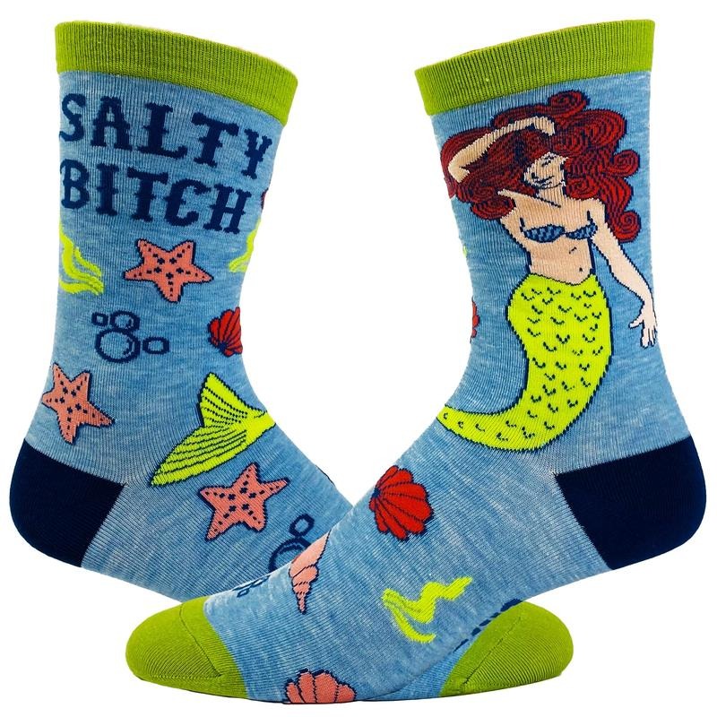Women's Salty Bitch Socks Funny Mermaid Ocean Vacation Sea Hilarious Saying Footwear Funny Graphic Socks Comfortable Fitted Spandex Cotton