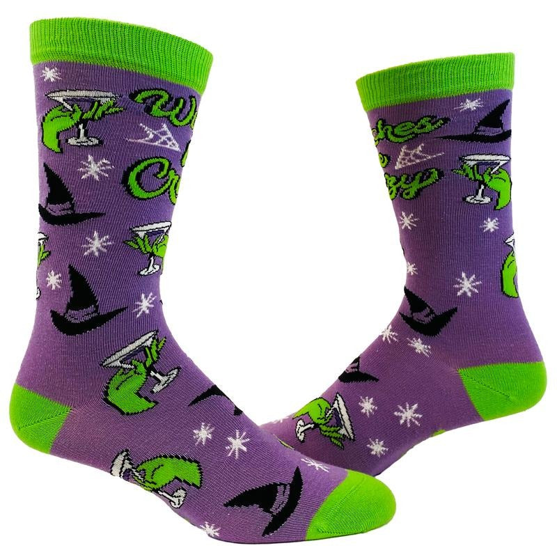 Women's Witches Be Crazy Socks Funny Bitches Halloween Party Drinking Graphic Footwear Funny Graphic Socks Comfortable Fitted Spandex Cotton