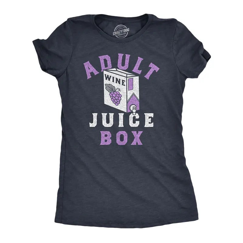Womens Adult Juice Box T Shirt Funny Boxed Wine Lovers Joke Tee For Ladies Funny Womens T Shirts Cute Slimming Top Comfortable Soft Womenswear Sarcastic Tops for Women Funny Wine Top Women's Novelty Black -