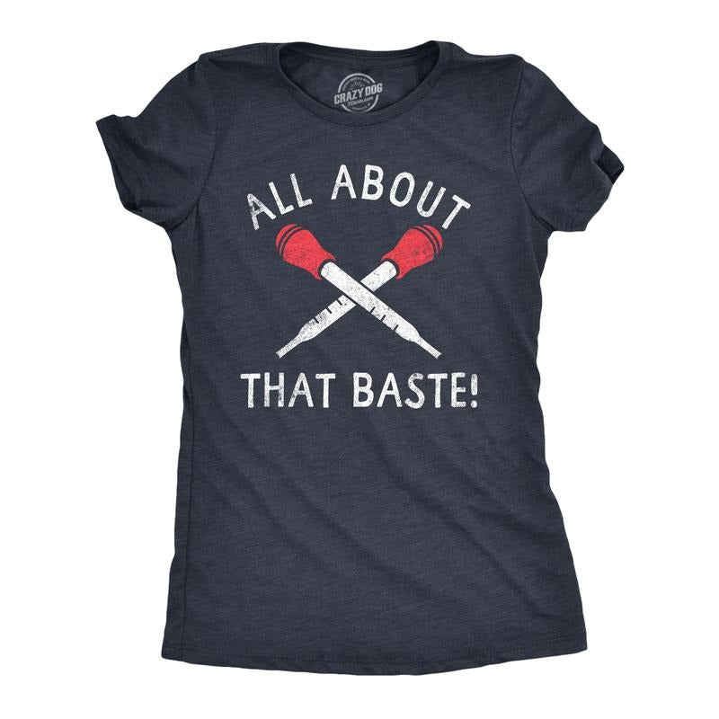 Womens All About That Baste T Shirt Funny Thanksgiving Turkey Dinner Lovers Tee For Ladies Funny Womens T Shirts Cute Slimming Top Comfortable Soft Womenswear Thanksgiving Tops for Women Funny Food Navy -