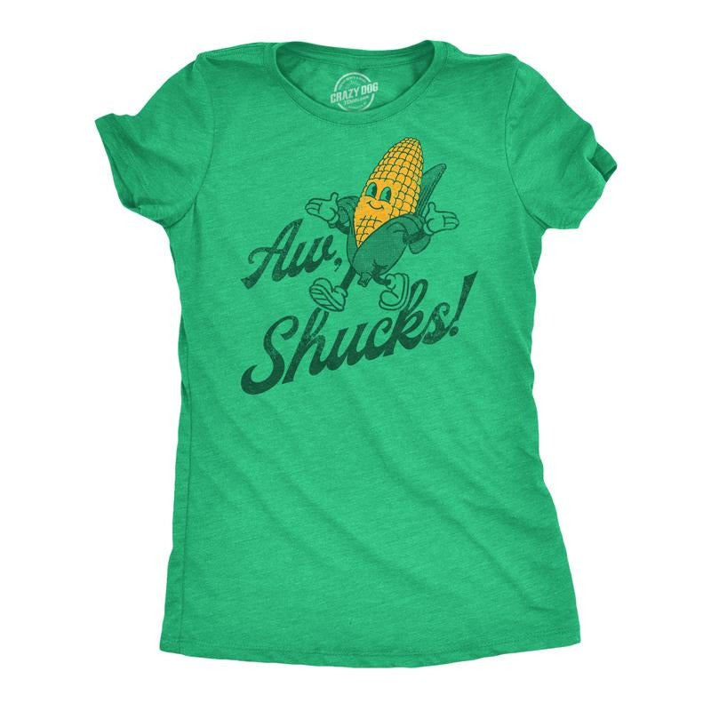 Womens Aw Shucks Funny T Shirt Sarcastic Food Graphic Tee for Ladies Funny Womens T Shirts Cute Slimming Top Comfortable Soft Womenswear Food Tops for Women Funny Sarcastic Top Women's Novelty Tees Green - Aw