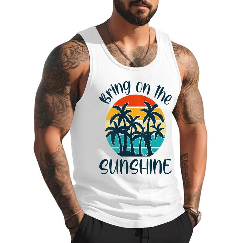 Womens BRING ON THE SUNSHINE Retro Vintage Sunset Beach Lover Quote Unisex Tank Top, Cotton, Size S-3XL