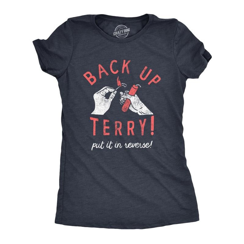 Womens Back Up Terry Put It In Reverse T Shirt Funny Fireworks Sarcastic Viral Video Fourth Of July Tee For Ladies Funny Womens T Shirts Cute Slimming Top Comfortable Soft Womenswear Patriotic Tops Navy -