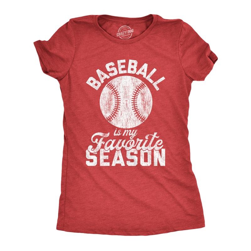 Womens Baseball Is My Favorite Season T Shirt Funny Summer Sports Softball Novelty Tee Funny Womens T Shirts Cute Slimming Top Red