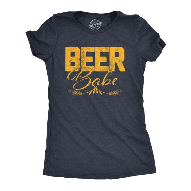 Womens Beer Babe T Shirt Funny Brew Pub IPA Craft Beer Drinking Graphic Tee Funny Womens T Shirts Cute Slimming Top Comfortable Soft Navy