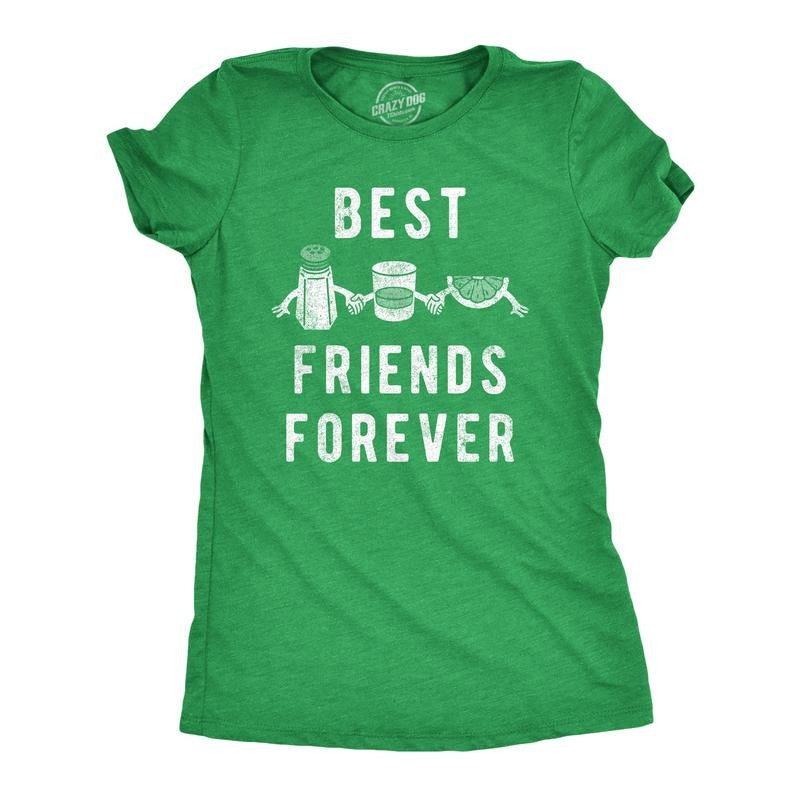 Womens Best Friends Forever T Shirt Funny Tequila Lime Salt Drinking Joke Tee For Ladies Funny Womens T Shirts Cute Slimming Top Comfortable Soft Womenswear Liquor Tops for Women Funny Drinking Top Green -
