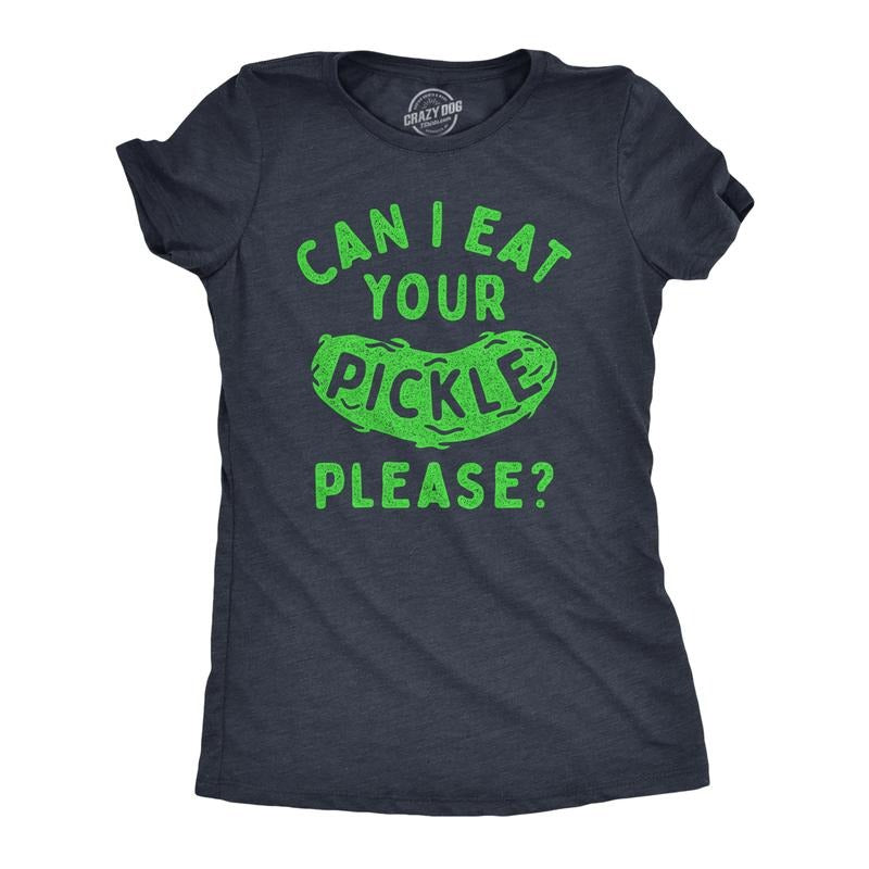 Womens Can I Eat Your Pickle Please T Shirt Funny Dill Pickles Lovers Tee for Ladies Funny Womens T Shirts Cute Slimming Top Comfortable Soft Womenswear Funny Food Top Women's Novelty Tees Navy -