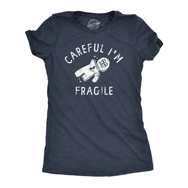 Womens Careful Im Fragile T Shirt Funny Xmas Gingerbread Cookie Joke Tee For Ladies Funny Womens T Shirts Cute Slimming Top Comfortable Soft Womenswear Christmas T Shirt for Women Funny Food T Shirt Navy -