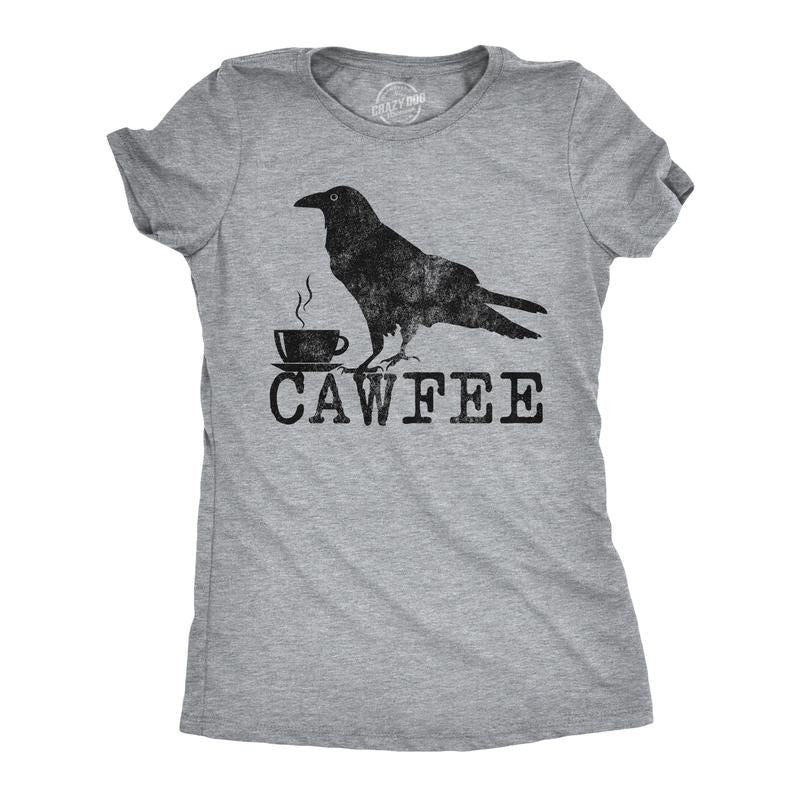 Womens Cawfee T Shirt Funny Coffee Drinking T Shirt Sarcastic Caffeine Joke Funny Womens T Shirts Cute Slimming Top Comfortable Soft Womenswear Funny Coffee Top Women's Novelty Tees Light Grey