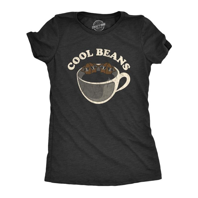 Womens Cool Beans T Shirt Funny Coffee Lover Cafe Barista Graphic Tee Funny Womens T Shirts Cute Slimming Top Comfortable Soft Womenswear Funny Coffee Top Women's Novelty Tees Black