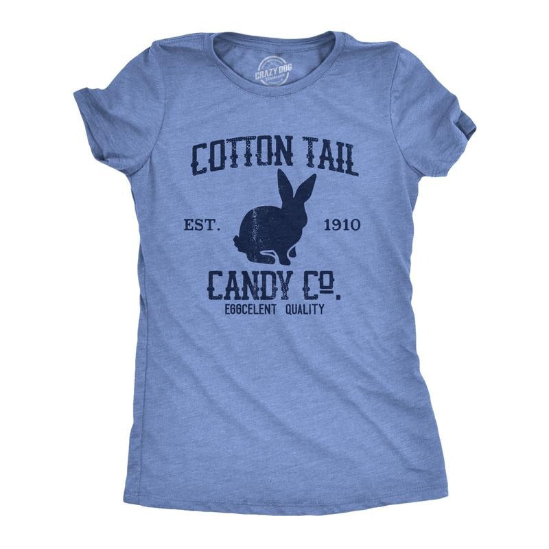 Womens Cotton Tail Candy Co T Shirt Funny Easter Sunday Chocolate Bunny Rabbit Tee For Ladies Funny Womens T Shirts Cute Slimming Top Comfortable Soft Womenswear Easter Tops for Women Funny Food Top Light Blue