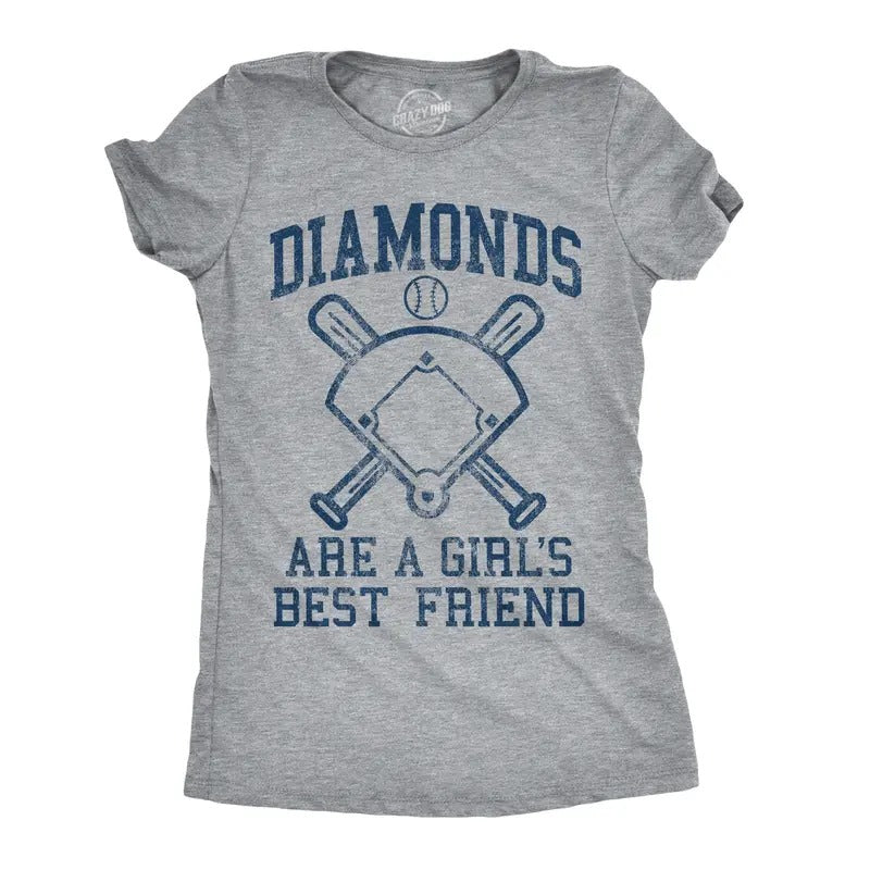 Womens Diamonds Are A Girls Best Friend T Shirt Funny Cute Baseball for Ladies Funny Womens T Shirts Cute Slimming Top Comfortable Soft Light Grey