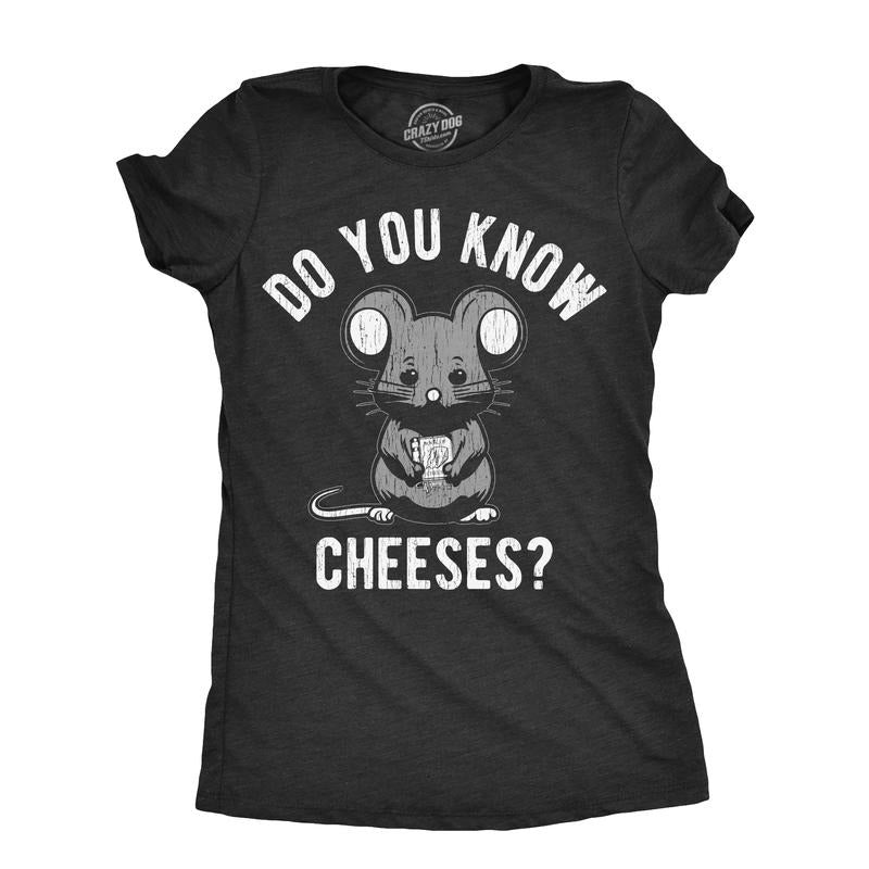 Womens Do You Know Cheeses T Shirt Funny Cute Mouse Cheese Lovers Joke Tee For Ladies Funny Womens T Shirts Cute Slimming Top Comfortable Soft Womenswear Sarcastic T Shirt for Women Funny Food T Shirt Black -