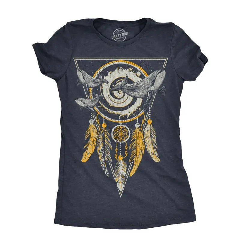 Womens Dream Whale T Shirt Funny Awesome Majestic Dream Catcher Whales Tee For Ladies Funny Womens T Shirts Cute Slimming Top Comfortable Soft Womenswear Funny Animal T Shirt Women's Novelty T Shirts Navy -