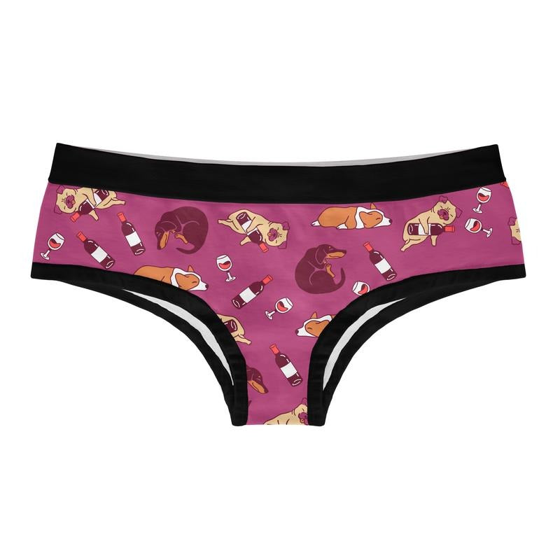 Womens Drink Wine and Pet My Dog Panties Funny Saying Cute Bikini Brief Underwear Funny Underwear for Women Dog Funny Wine Women's Purple