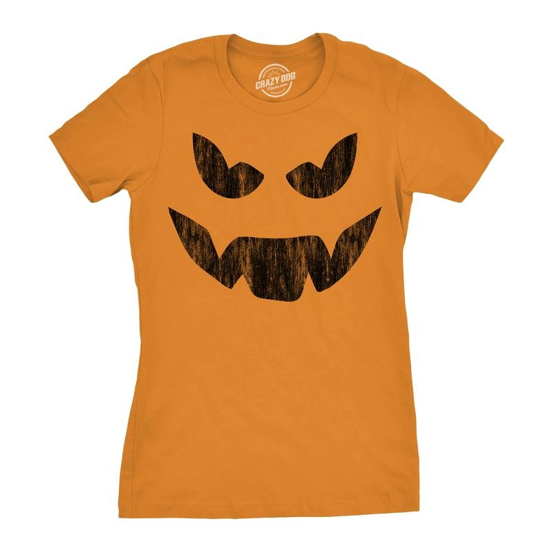 Womens Evil Eddie Pumpkin T Shirt Funny Halloween Jack O Lantern Dark Smile Tee For Ladies Funny Womens T Shirts Cute Slimming Top Comfortable Soft Womenswear Halloween Tops for Women Women's Novelty Orange - L