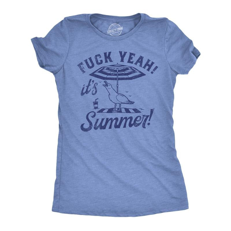 Womens F*ck Yeah Its Summer Funny T Shirt Sarcastic Vacation Tee For Ladies Funny Womens T Shirts Cute Slimming Top Comfortable Soft Womenswear Sarcastic Tops for Women Funny Summer Top Women's Light Blue