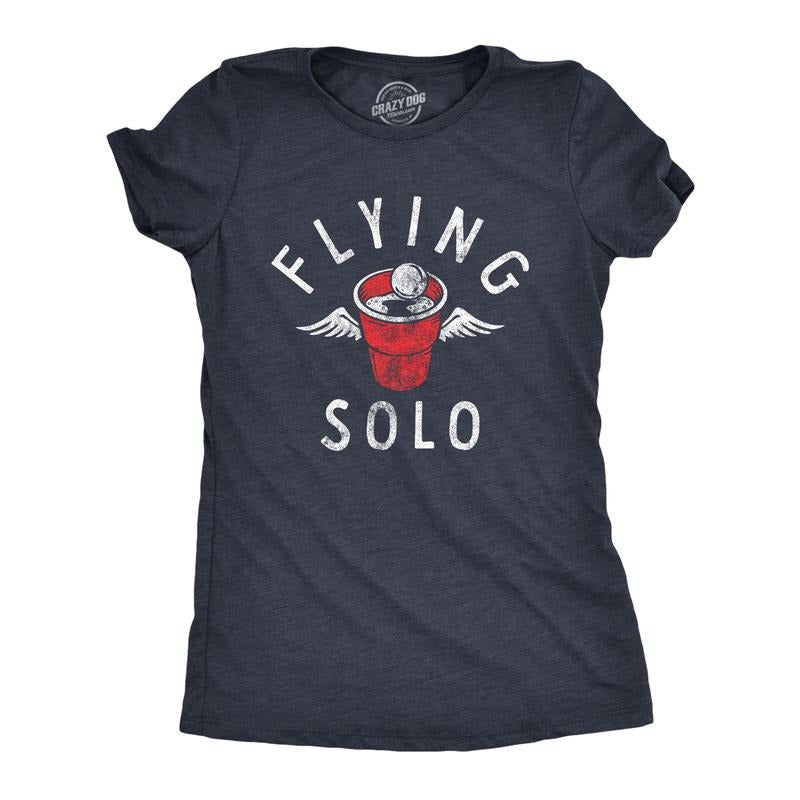 Womens Flying Solo T Shirt Funny Drinking Game Partying Cup Graphic Novelty Tee For Ladies Funny Womens T Shirts Cute Slimming Top Comfortable Soft Womenswear Drinking T Shirt for Women Funny Navy