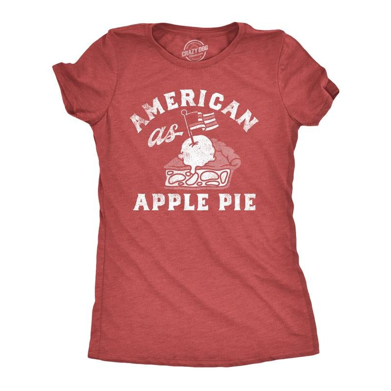 Womens Funny T Shirts American As Apple Pie Sarcastic Fourth Of July Tee For Ladies Funny Womens T Shirts Cute Slimming Top Comfortable Soft Womenswear Patriotic Tops for Women Funny Food Top Women's Red -