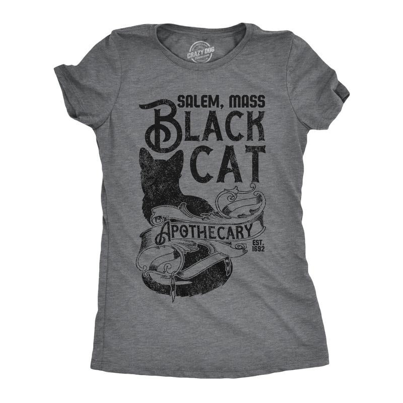Womens Funny T Shirts Black Cat Apothecary Sarcastic Halloween Kitten Graphic Tee For Ladies Funny Womens T Shirts Cute Slimming Top Comfortable Soft Womenswear Halloween Tops for Women Funny Cat Top Dark Grey