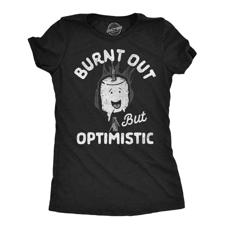 Womens Funny T Shirts Burnt Out But Optimistic Sarcastic Smore Graphic Novelty Tee For Ladies Funny Womens T Shirts Cute Slimming Top Comfortable Soft Womenswear Sarcastic Tops for Women Funny Food Black -