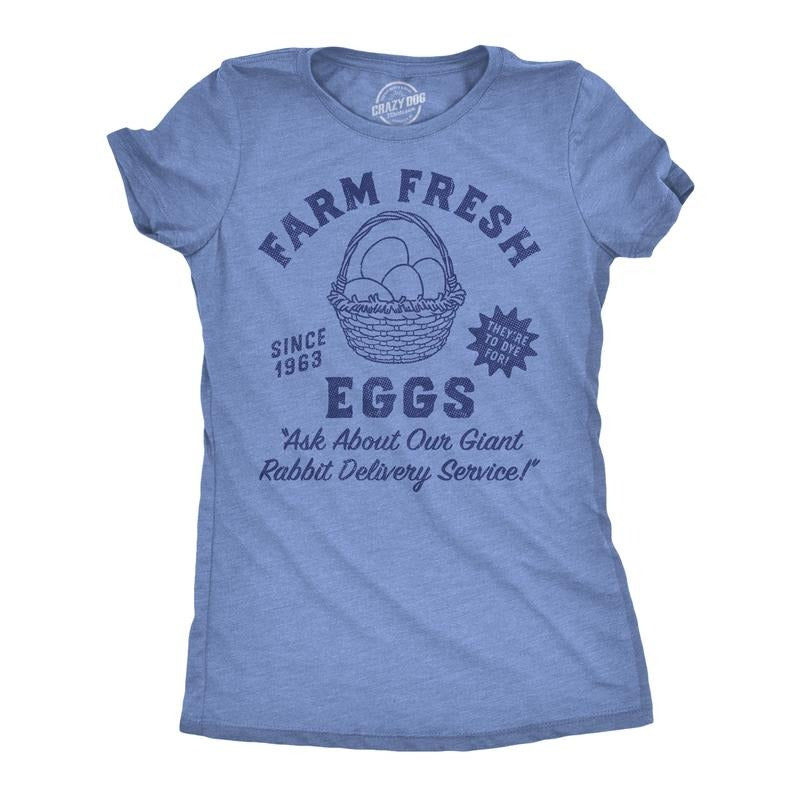 Womens Funny T Shirts Farm Fresh Eggs Sarcastic Easter Graphic Novelty Tee For Ladies Funny Womens T Shirts Cute Slimming Top Comfortable Soft Womenswear Easter Tops for Women Funny Sarcastic Top Light Blue
