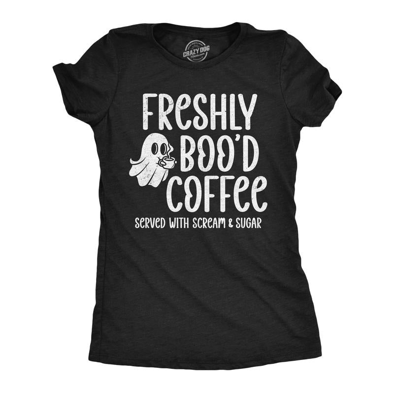 Womens Funny T Shirts Freshly Bood Coffee Sarcastic Halloween Graphic Novelty Tee For Ladies Funny Womens T Shirts Cute Slimming Top Comfortable Soft Womenswear Halloween Tops for Women Funny Black -