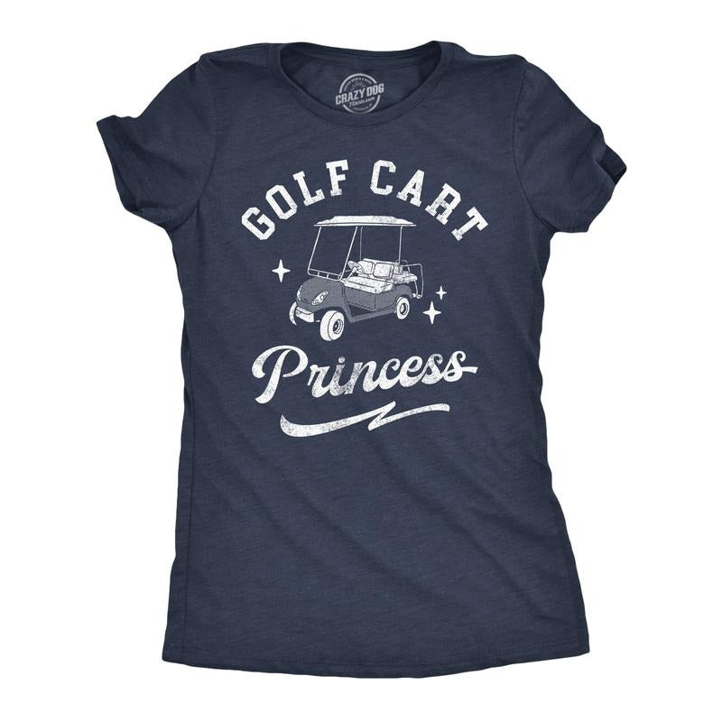 Womens Funny T Shirts Golf Cart Princess Sarcastic Golfing Graphic Tee For Ladies Funny Womens T Shirts Cute Slimming Top Comfortable Soft Womenswear Sarcastic Tops for Women Funny Golf Top Women's Navy