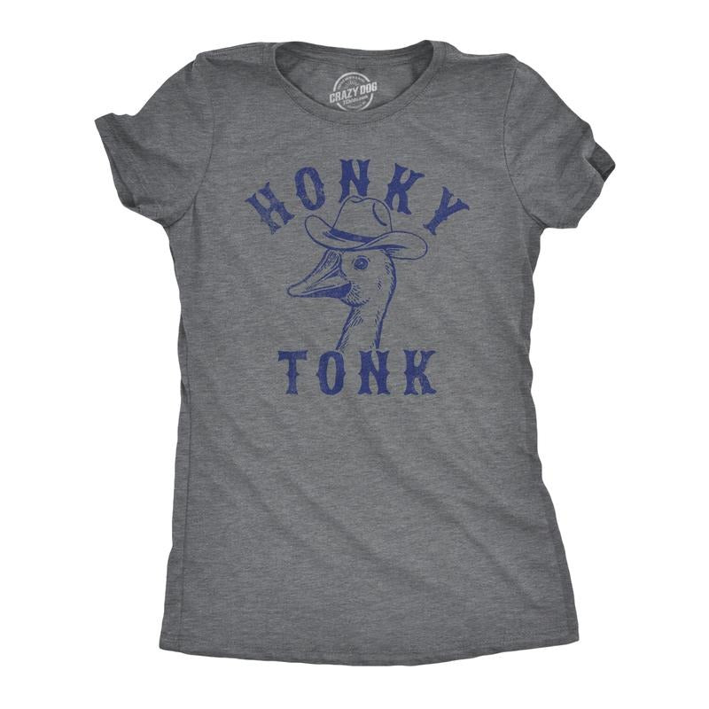 Womens Funny T Shirts Honky Tonk Sarcastic Goose Graphic Novelty Tee For Ladies Funny Womens T Shirts Cute Slimming Top Comfortable Soft Womenswear Sarcastic Tops for Women Funny Animal Top Women's Dark Grey